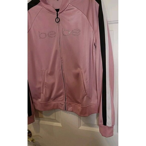 BEBE Sport Vintage Y2k Track Jacket Pink Early 99s 00s Size Large Rhinestones - Picture 3 of 11